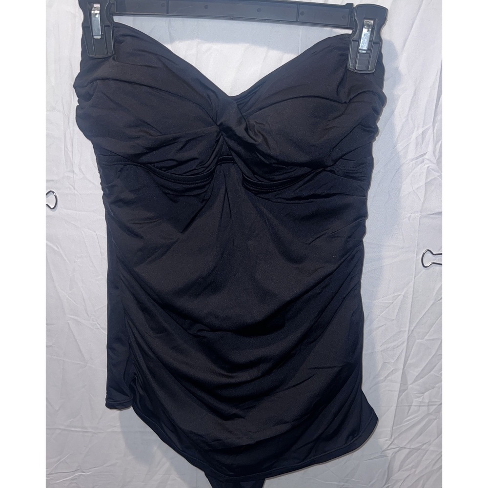 JANTZEN Black Strapless Skirted  1 Piece Swimsuit Bathing Suit Size 12 Nautical